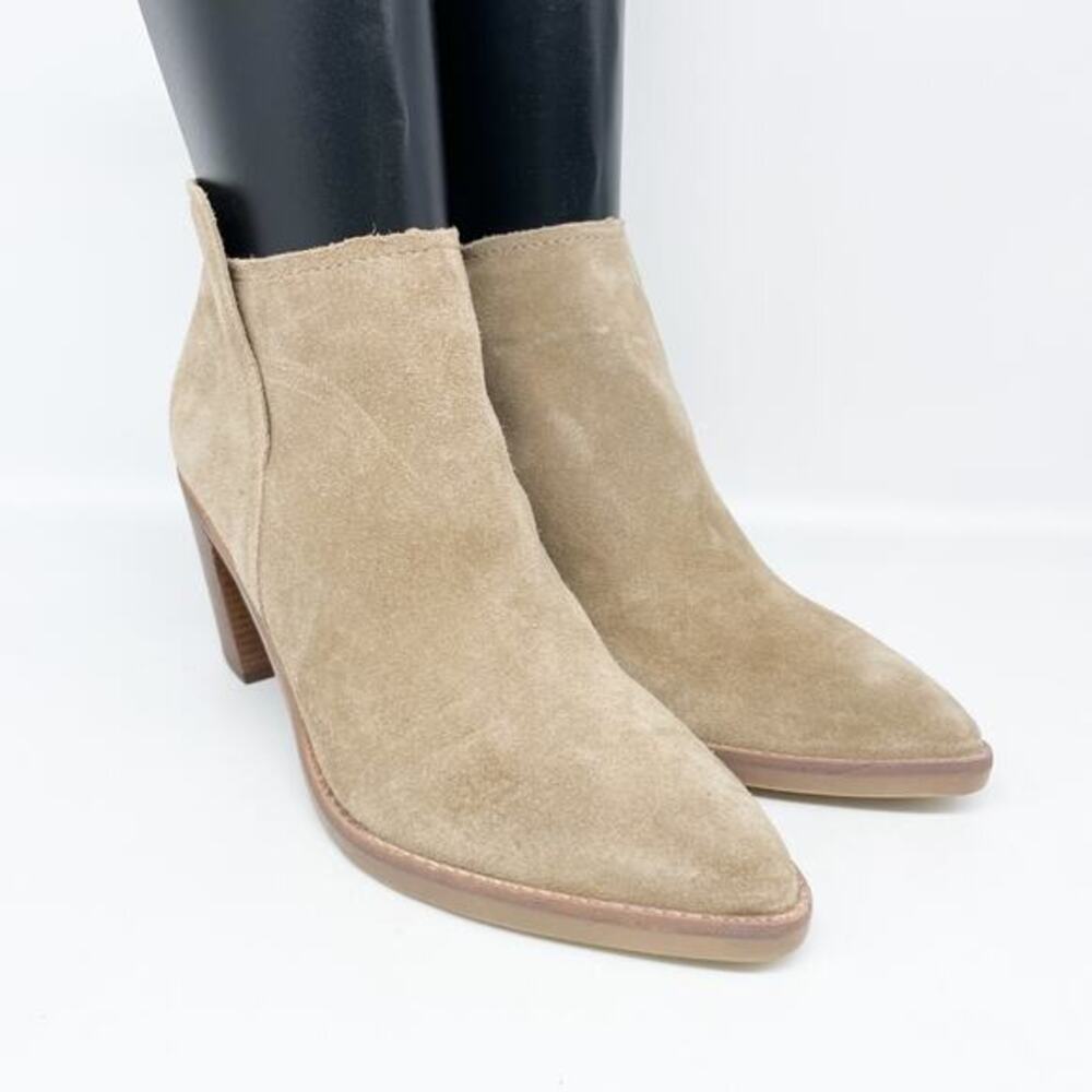 Dolce Vita Women's Spade Tan Suede Pointed Toe Ankle Block Heel Boots Size 8.5